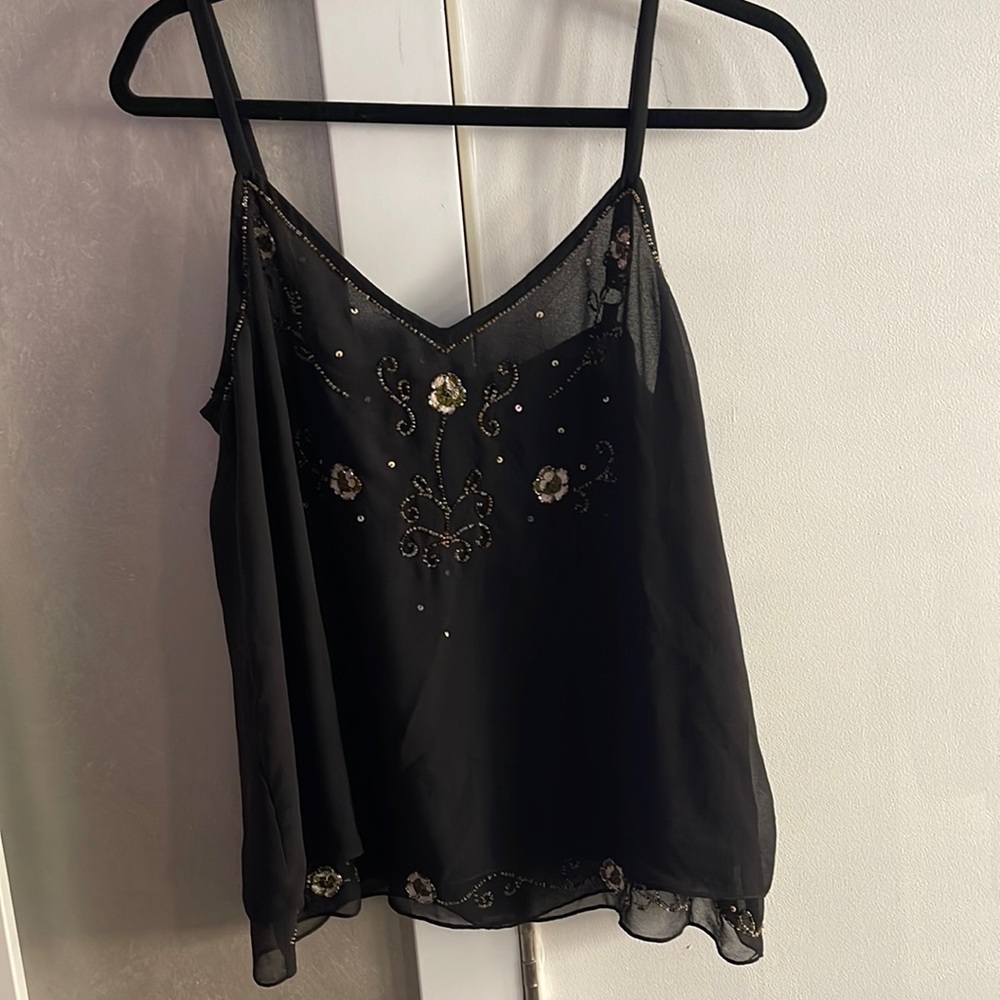 F21: Forever 21 beaded embroidered tank top with adjustable straps size L